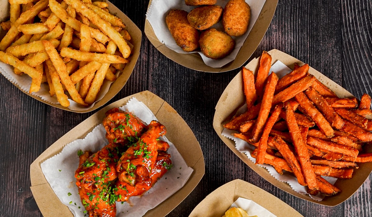 Chicken Wings, Fritters and French Fries from Burgermeister