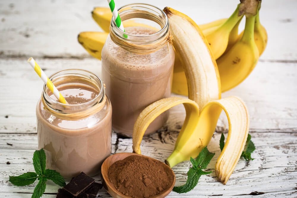 Banana and Chocolate Smoothie in the Glass Jar