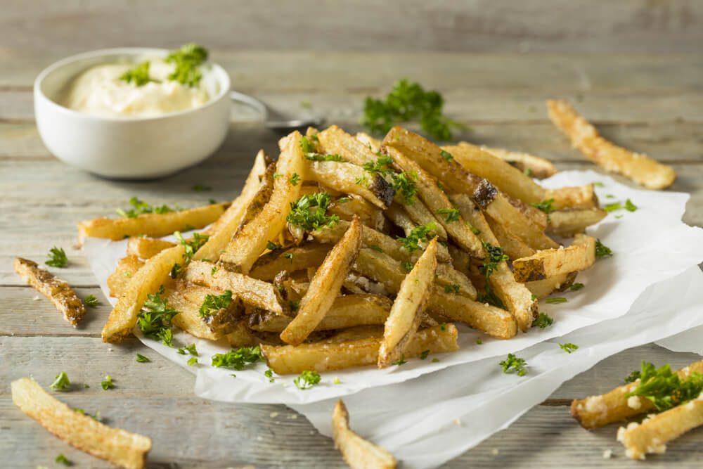 Homemade Parmesan Truffle French Fries with Parsley and Mayo